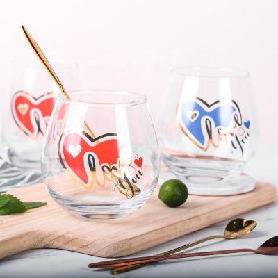 China Have in Gift 2pcs.19OZ(550ML) Wine Stemless Glass Cup Automatic Blowing Glass Tumbler with Spoon,Unique Valentine's Gift for sale