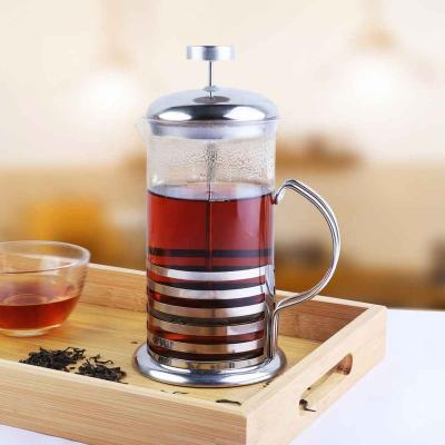 China Hot Sale 600Ml Amazon Borosilicate Stainless Steel Coffee Heat Resistant Press Stocked French Press Coffee Maker for sale