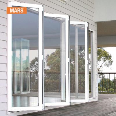 China Hot High Quality Folding Screen Mars Triple Glazed Bi Fold Aluminum Patio Doors Australian Aluminum bifold door for sale