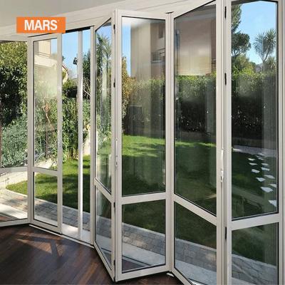 China Modern Design Hot Selling Aluminum Thermal Break Screen Accordion Folding Soundproof Glass Folding Concealed Outdoor Patio Veranda BiFold Class Door for sale