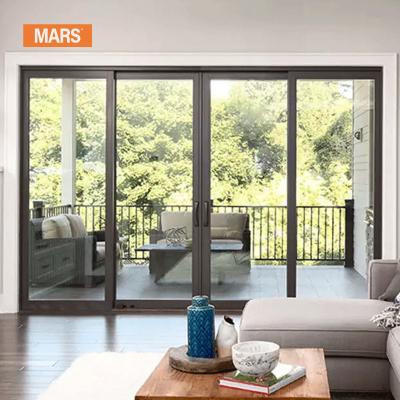 China Narrow-Edge Aluminum Frame Door Slim Wide View Windproof Double Glazed Glass Double Leaf Sliding Doors for sale