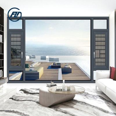 China New Style Magnetic Aluminum Frame Double Glazed Mars Screen Hurricane Impact Aluminum Casement Glass Window for sale