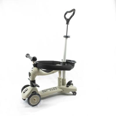 China Other new can be pushed by hand 5 in 1 kids kick scooter with 3 wheels flashing LED PU seat and guardrail for sale