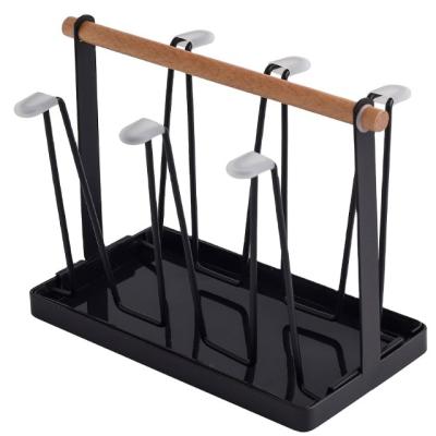 China 6pcs Viable Steel Bottle Rack with Beech Wood Handle and Plastic Tray BSCI ICS ISO Audit for sale