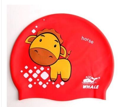 China 100% Silicone Funny Childrens Swimming Hats Red with Cute Animal Printed for sale