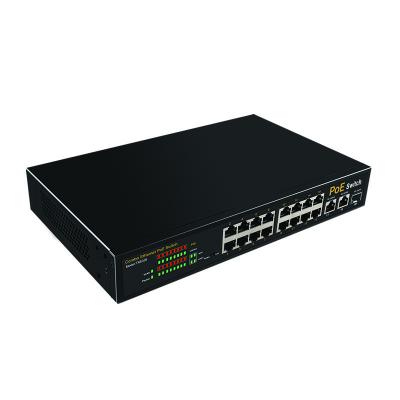 China POE 10/100M Unmanaged 16 POE Ports + 2 Uplink Ports + 1 SFP Network Switch for Security Camera for sale