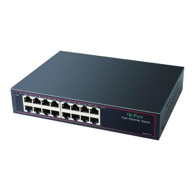 China PCBA+ 16 Port Unmanaged Network Switch Plug and Play Metal High Performance 10/100M for sale