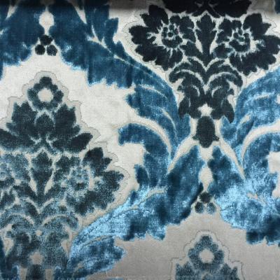 China Blue Embossed Velvet Viscous Jacquard Blue Embossed Sofa Fabric for sale