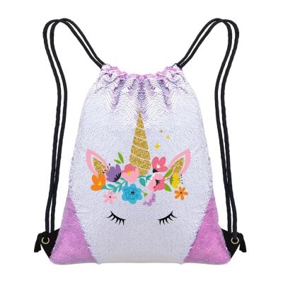 China Customized Waterproof Flip Sequin Bling Bag Mermaid Bag Sequin Drawstring Backpack Fashion Dance Sequin Bag For Beach for sale