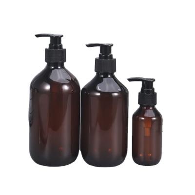 China Accept Customized Designs 100ml 500ml Custom Empty Shower Gel Shampoo Water Bottle Pet Press Pump Head Brown Lotion Bottle for sale