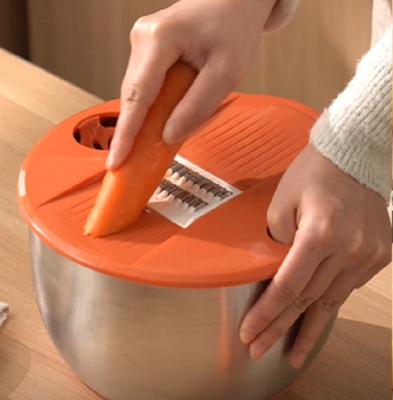 China New ArrivalsCake Viable Mixing Bowls with Stainless Steel 3 in 1 Vegetable Kitchen Slicer Mixing Bowl Orange for sale