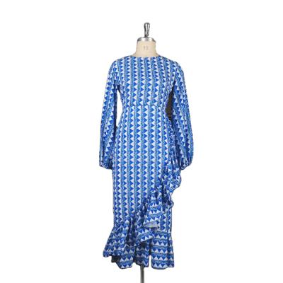 China Breathable Lantern Sleeve High Waist Irregular Throws Tall Casual Dress for sale