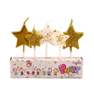 China New Creative Lacquered Birthday Star Pentagon Candles With Glitter Gold Powder Craft DIY Accessories Birthday Cake Candles Smokeless for sale