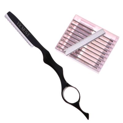 China Professional Single Blade Hair Styling Thinning Texturizing Cutting Feather Razor + Stainless Steel Black Color 10 Replacement Blades for sale