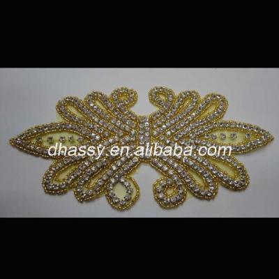 China Handmade Wholesale Silver Beaded Rhinestone Applique Patch For Garment DH-158(G) for sale