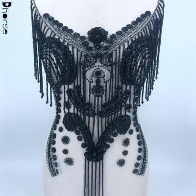 China Custom Luxury Handmade Beaded Applique Flatback Bodice with Pearls Tassels for sale