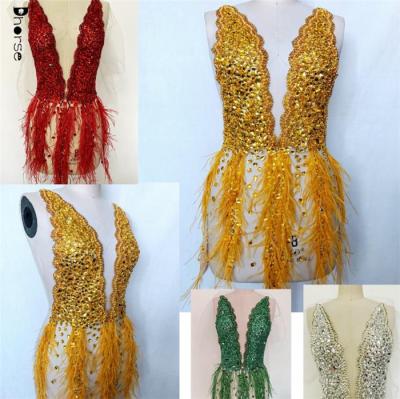 China DIY Flatback Material Sparkling Heavy Beaded Luxury Rhinestone Dress Applique Crystal Panel for sale