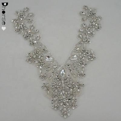 China Wholesale Flatback Neckline Flatback Wedding Dress Rhinestone Appliques for sale