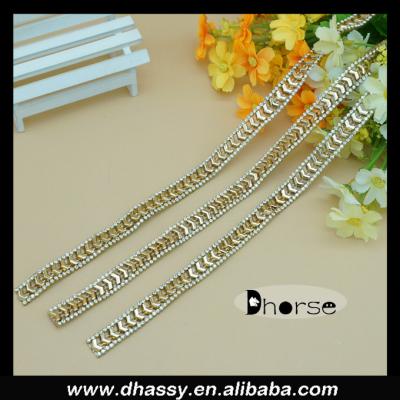 China Wholesale 13mm Rhinestone Chain Trim Flatback Gold Metal Cup Chain Border for sale