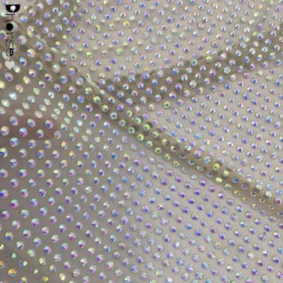 China Luxury high quality Bling sparkle diamante bling elastic crystal rhinestone covered fabric mesh lace for making dance dress for sale