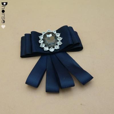 China For Navy Ribbon Women's Hot Sale Decoration Stone Korea Large Bow Hand Made Brooch, Metal Brooch for sale