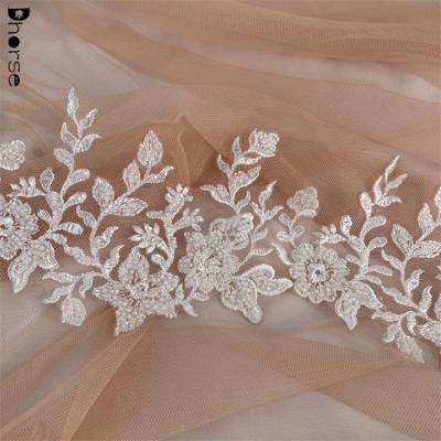 China Viable Hot Selling Fancy Bridal Embroidery Sequined Beaded Trimmings for sale