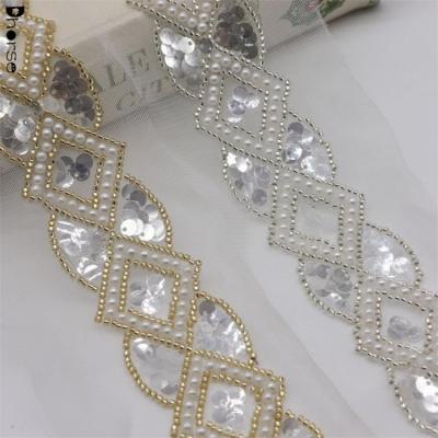 China New Arrival 4cm Sequin Pearl Viable Bling Beaded Setting for sale