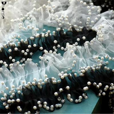 China Viable Custom Wholesale Decorative Beaded Organza Lace Trimmings for sale