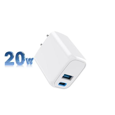 China ABS Material Anti-fire PD 20w USB Travel Charger US EU Adapter CE ROHS Quick Charger USB Type certifor phone12 dual c QC3.0 ports for sale