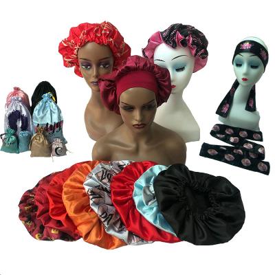 China Customized European And American Style Fashion Hair Bonnet Satin Custom Logo Black Bonnets And Satin Long Hair Wraps for sale