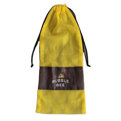 China Factory Sale Fabric Packaging Printed Mesh Equipment Bag Yellow Small Mesh Bags With Drawstring for sale