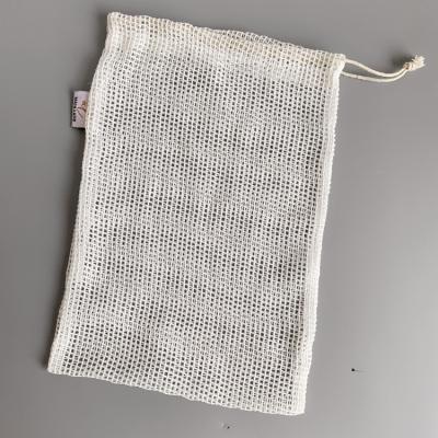 China Factory Sale Cloth Packaging Drawstring Cotton Mesh Bag For Fruits And Organic Vegetables With Label for sale