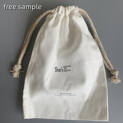 China Custom Recyclable Eco Logo Gift White Canvas Cotton Drawstring Bags for sale