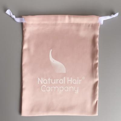 China Hair Packaging Customized Soft Satin Bags For Hair Bundles Pink Hair Extensions Packaging Silk Bag for sale