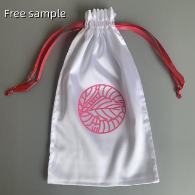 China Recyclable White Pouch Custom Logo Printed Silk Drawstring Dust Tote Bag for sale