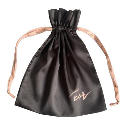 China Custom Drawstring Silk Lingerie Bag /reusable Soft Black Underwear Gift Packaging Silk Bag With Logo for sale