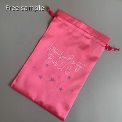 China Hair Extensions Packaging Pouch Custom Drawstring Logo Printed Satin Gift Packaging Soft Satin Jewelry Bag for sale