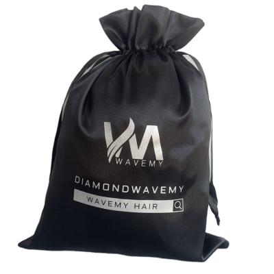 China Hair Extensions Packaging Wholesale Black Satin Pouch Bag For Hair Bundles Satin Wig Bags Custom Logo for sale