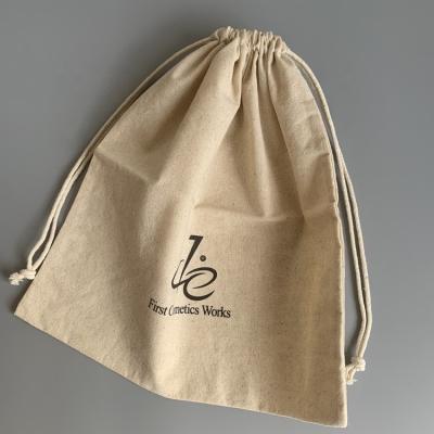 China Eco - Friendly Natural Color Cosmetic Packaging Canvas Drawstring Bag With Custom Logo for sale