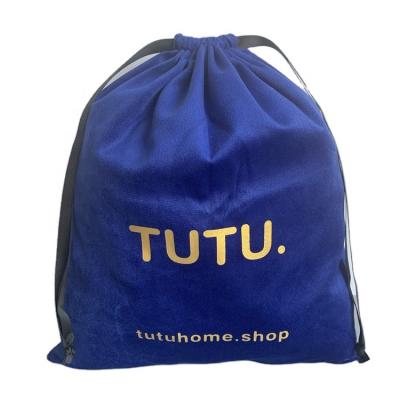 China Recyclable Customizable Velvet Garment Bag Large Capacity Velvet Dust Bag Blue Velvet Bag With Logo for sale