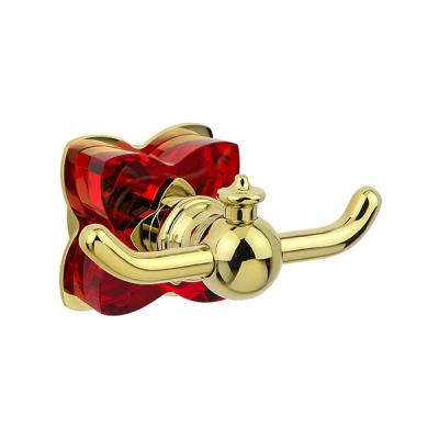 China Europe Lotus Series European Bathroom Accessories Copper Hook With Crystal Cover Double Robe Hook Multi for sale