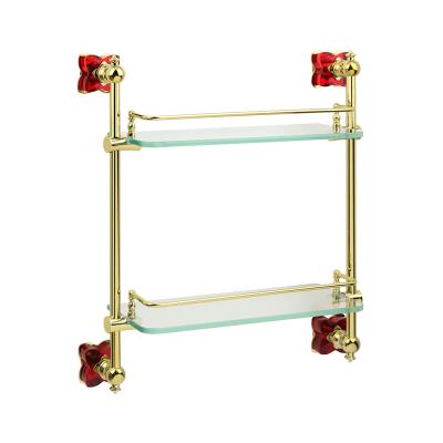 China Wall Mounted Type Kamon Bathroom Glass Shelf Cystal European Brass High Quality Multi Tier Accessories Double for sale