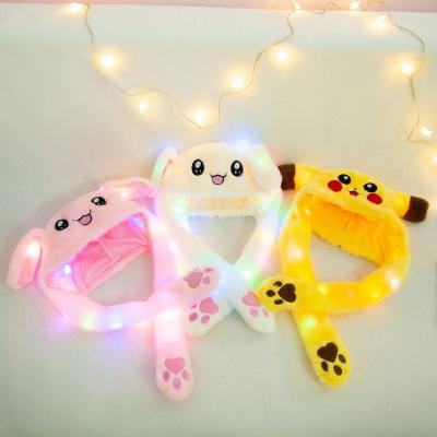 China Yellow Furry Cartoon Pikachu LED Plush Hat Korea Style Bunny Hat With Moving Air Pumping Ears for sale