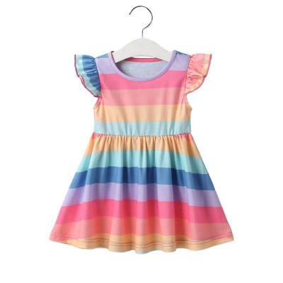 China Anti-wrinkle Summer Floating Sleeve Kids Girls Bead Dress Cotton Toddler Babies Dres for sale