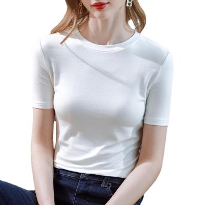 China New Style Summer Anti-wrinkle Short Sleeve T-shirt Women's Round Neck Solid Color Stretch Basic Round Bodice for sale