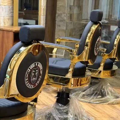 China Customizable Logo Barber Chair Retro Big Chairm Hydraulic Pump Modern Black Leather Salon Chair for sale