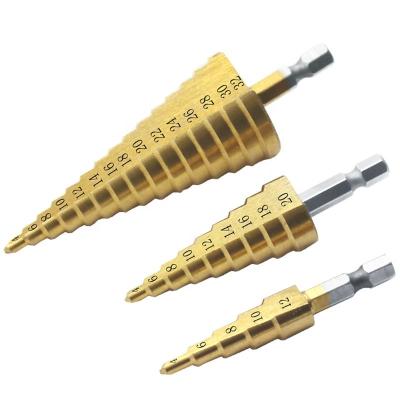 China Tin-Coated Metal Steel Drill Step Drill Bits Hss Step Hole Saw HSS Straight Flute Step Drill Bits for sale