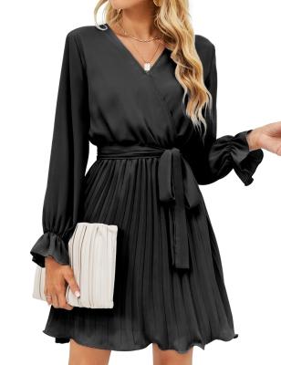 China Anti-Static Female Dresses Fashion Wholesale Custom Women Madame Chiffon Ruffle Black Mini Dress Summer Casual Dresses for sale