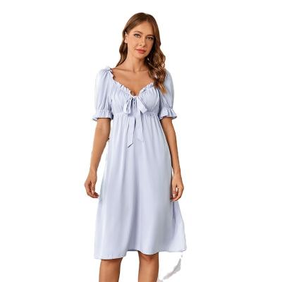 China QUICK DRY Courteous Ruffled Edge Lace Front Pleated Back Lady's Nightgown for sale