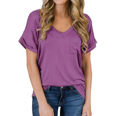 China Summer QUICK DRY Women's Loose Casual Tee Shirts Tunic Tops V Neck Short Sleeve T-shirt for sale